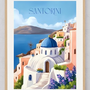 Santorini Poster, Greece Wall Art Print, Greek Print, Santorini Travel Poster, Digital Print, Mediterranean Decor