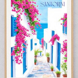 Santorini Poster, Greece Wall Art Print, Greek Print, Santorini Travel Poster, Mediterranean Decor