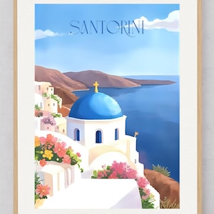 Santorini Poster, Greece Wall Art Print, Greek Print, Santorini Travel Poster, Digital Print, Mediterranean Decor