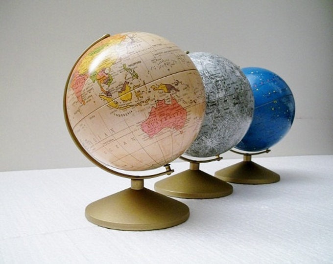 Vintage Globe Trio Earth Moon and Stars Moon and Etsy
