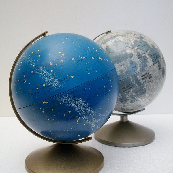 Vintage Globe Duo - Moon and Stars - Moon Globe Bank and Celestial Globe - Hard to Find - TREASURY PICK
