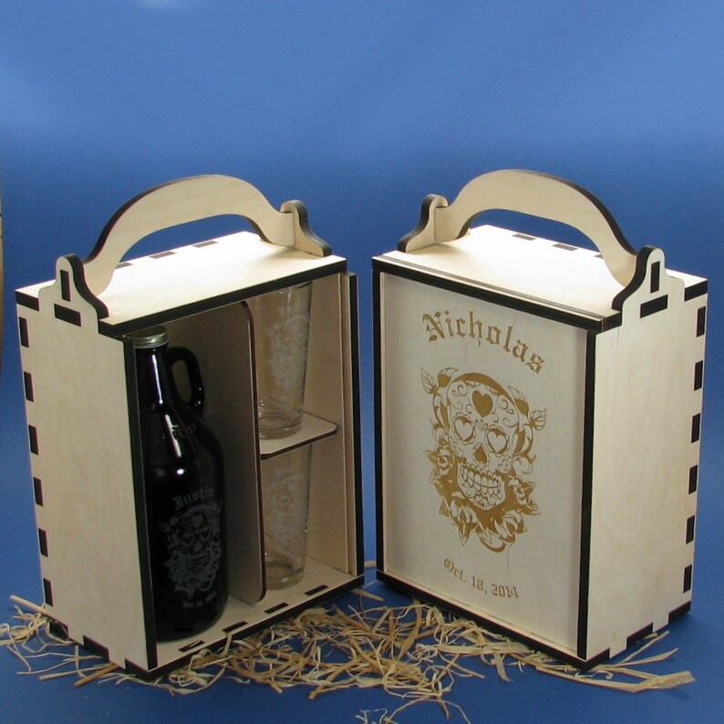 Personalized Wood Beer Growler Gift Box Set With 2 Pint or Etsy