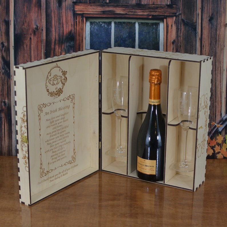 Elegant Personalized Wood Champagne Box Set With 2 Etsy