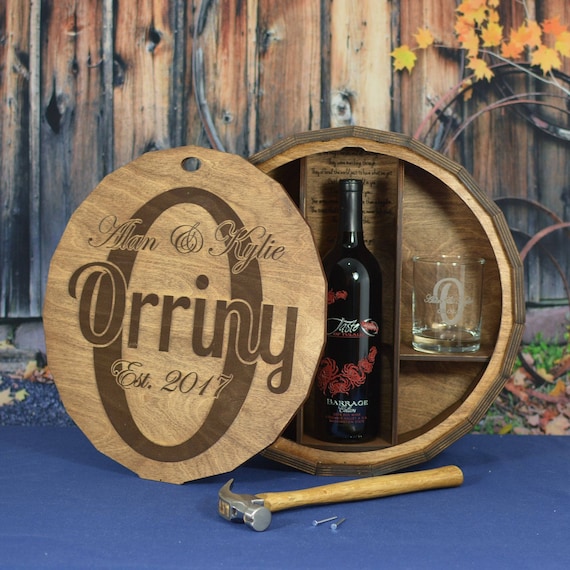 Wedding Ceremony Whiskey Spirits Barrel with 2 Personalized Drink Glasses