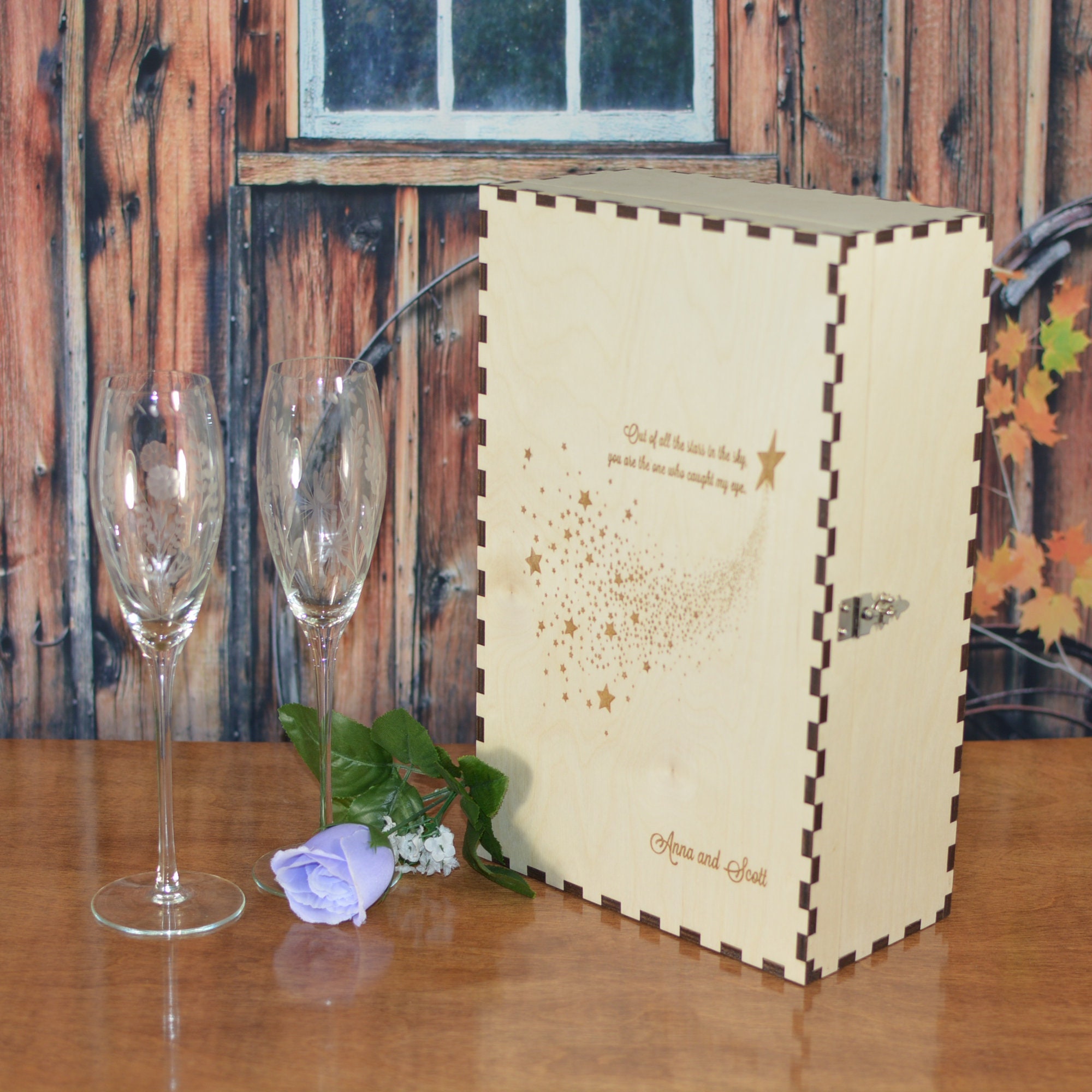 Engraved Wood Champagne Flute Gift Box Personalized by You