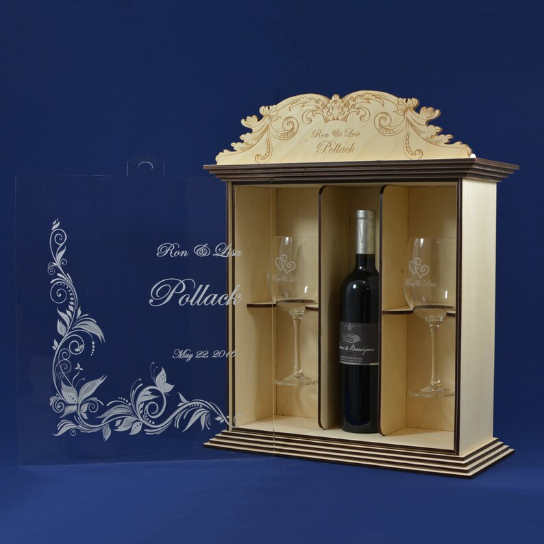 Ornate Wine Box Set with 2 Crystal Wine Glasses Personalized Etsy
