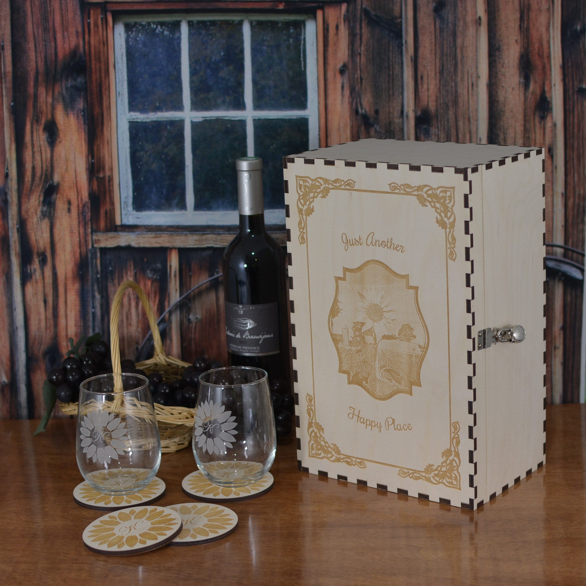 Personalized Wedding Ceremony Wine Box with Padlock & Keys with 2