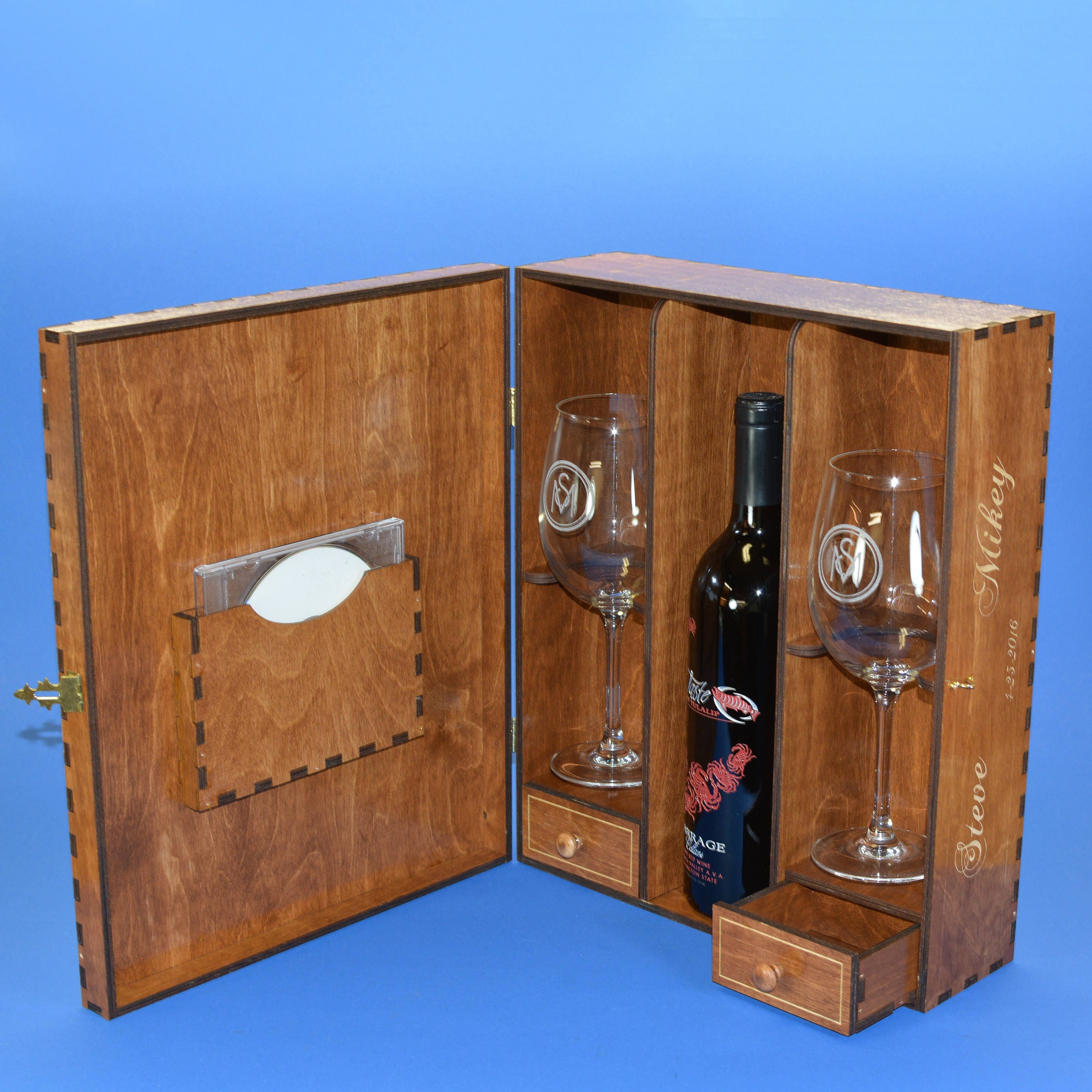 Personalized Wine Box with 2 Keepsake Drawers and 2 Etsy