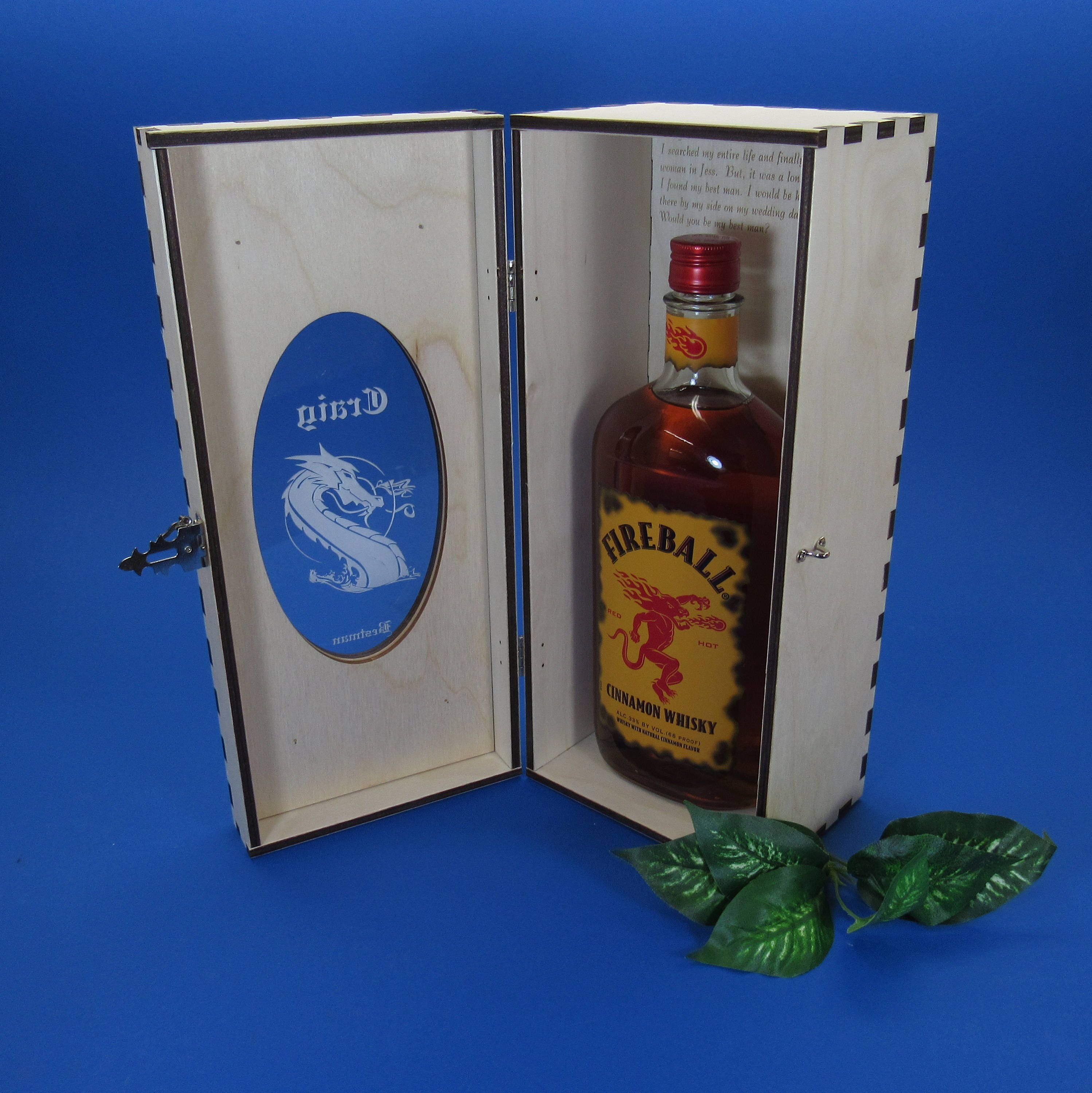 Personalized Single Bottle Wood Spirits Gift Box or Liquor Caddy With Clear Front Window