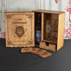 Custom Engraved Wood Beer Gift Box With Custom Etched Glass and 4 ...
