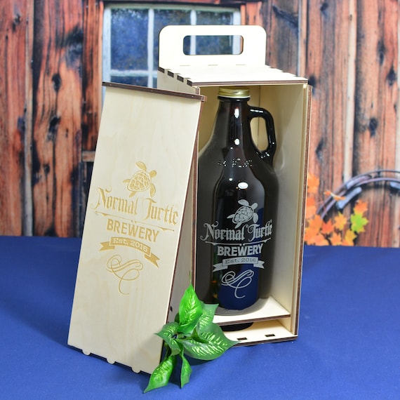 Personalized Wood Beer Growler Carrier Gift Box, Tote, or Caddy.