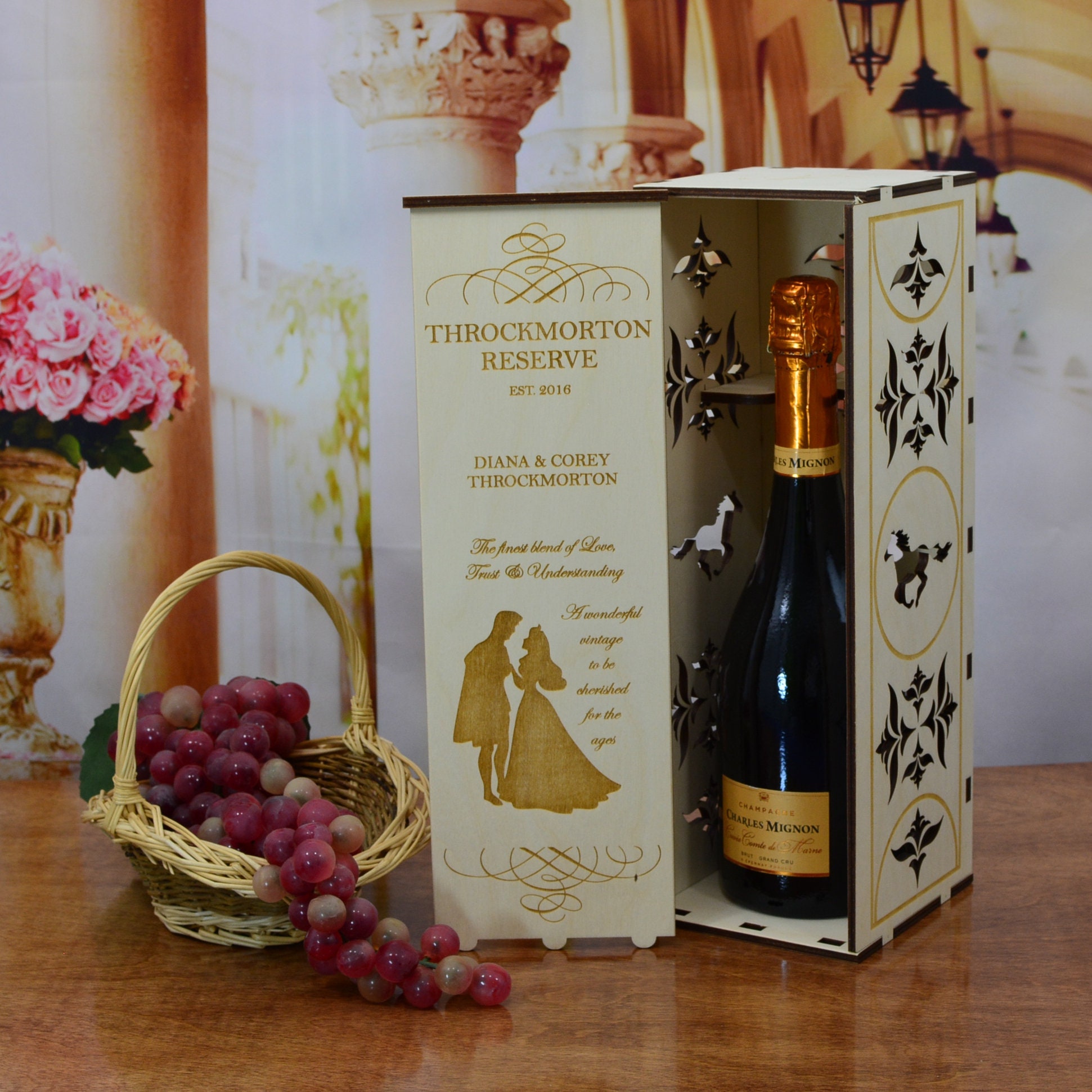 Personalized Wood Champagne Gift Box or Caddy for Wedding Party Members