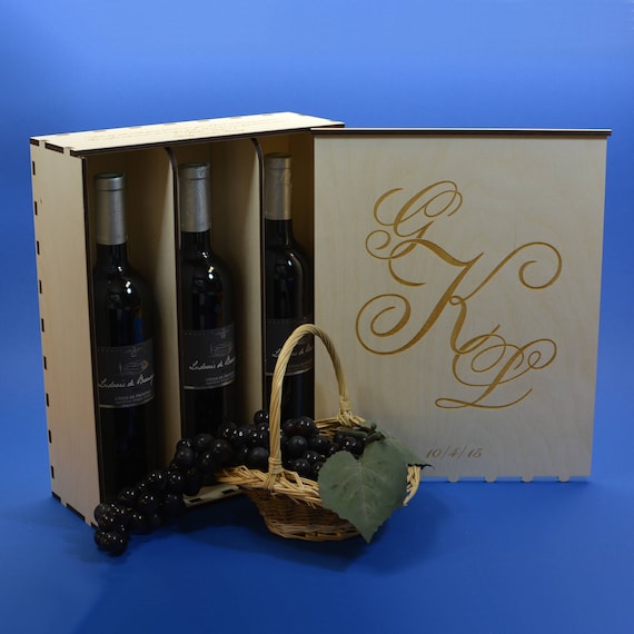 Enraved Wood Wine Box for 3 Bottles Personalized by You