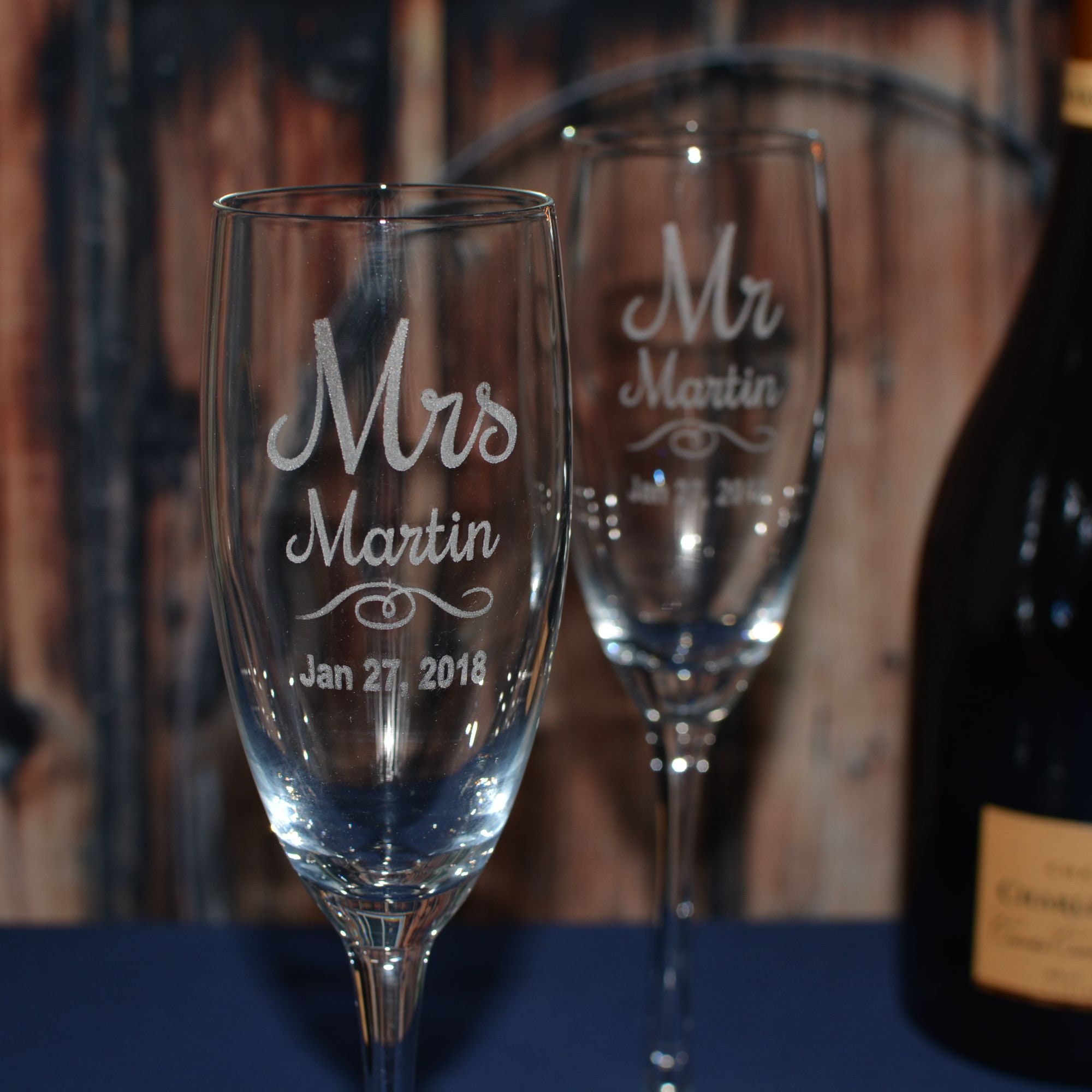 Personalized Champagne Flute Gift Box with Acrylic Front and 2 Custom