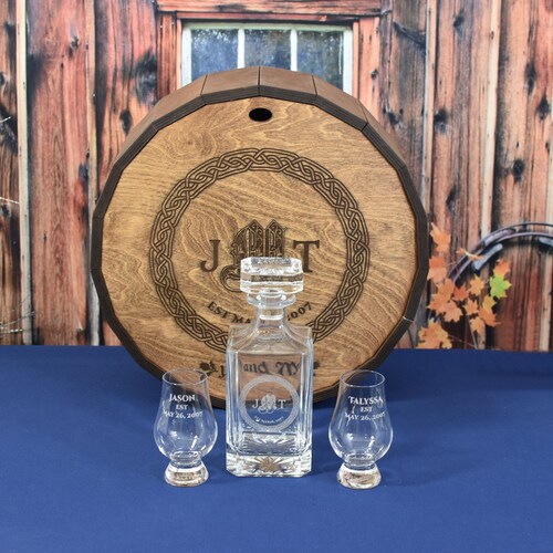 Spirits Gift Barrel with a Personalized Decanter and Your Choice of shops Personalized Glassware