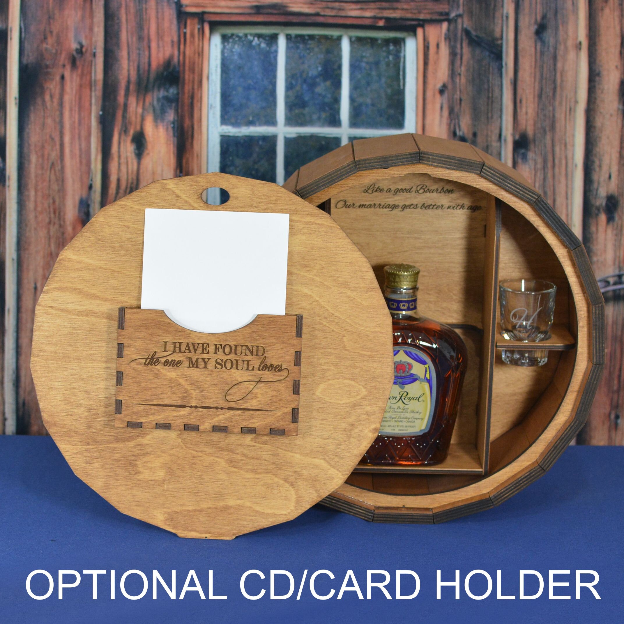 Wine Barrel Box with 2 Personalized Crystal Wine Glasses