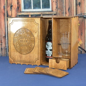 Custom Engraved Wood Beer Gift Box With Custom Etched Glass and 4 ...
