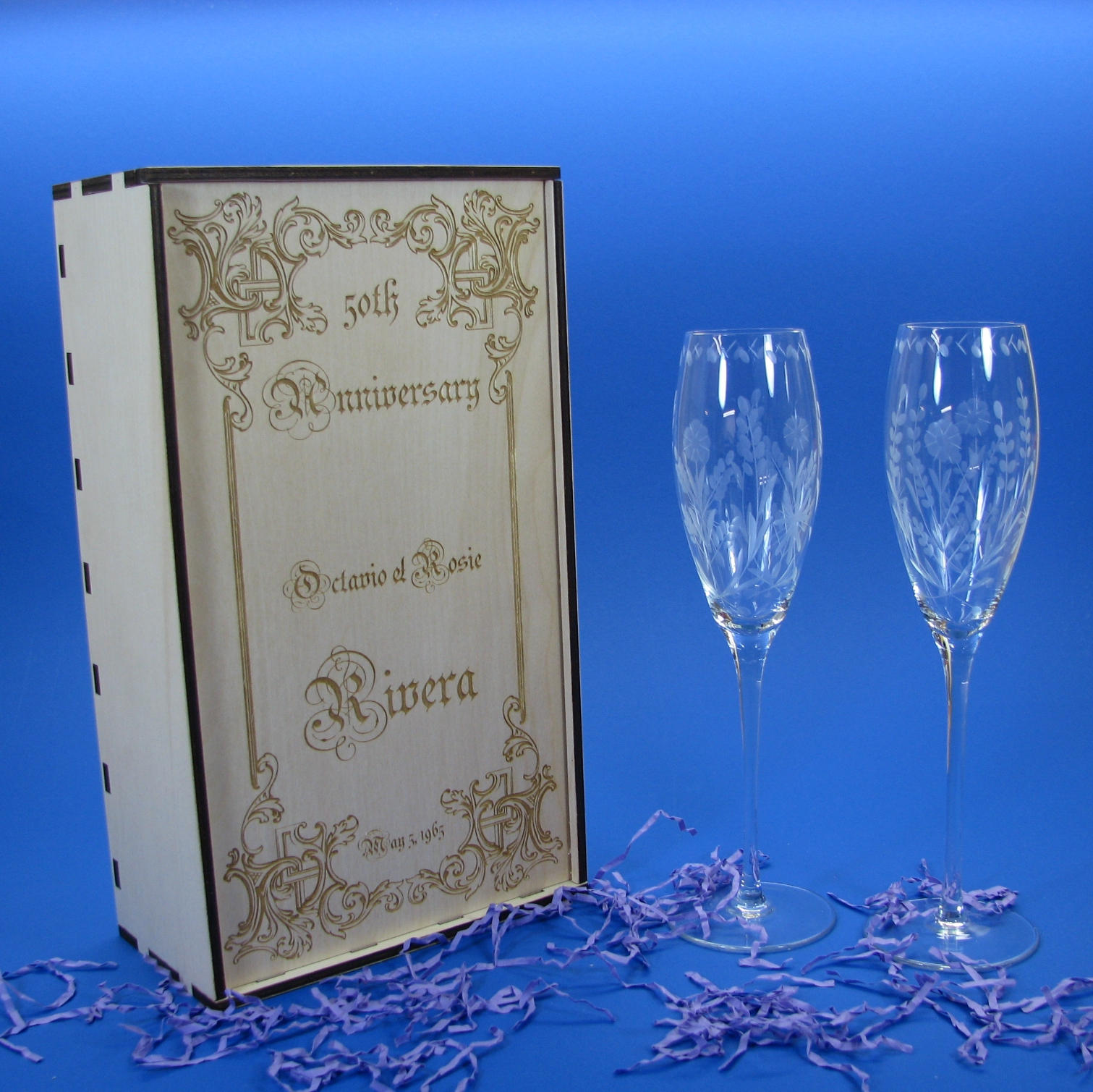 Wood Champagne Flute Gift Box Personalized by You