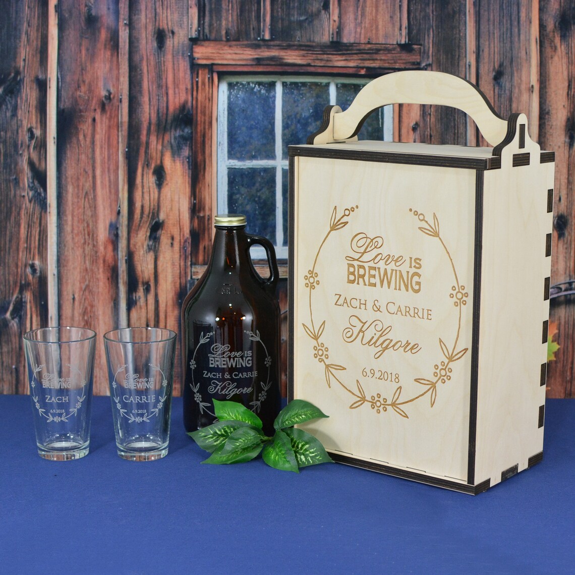 Personalized Wood Beer Growler Gift Box Set with Growler and 2 Etsy