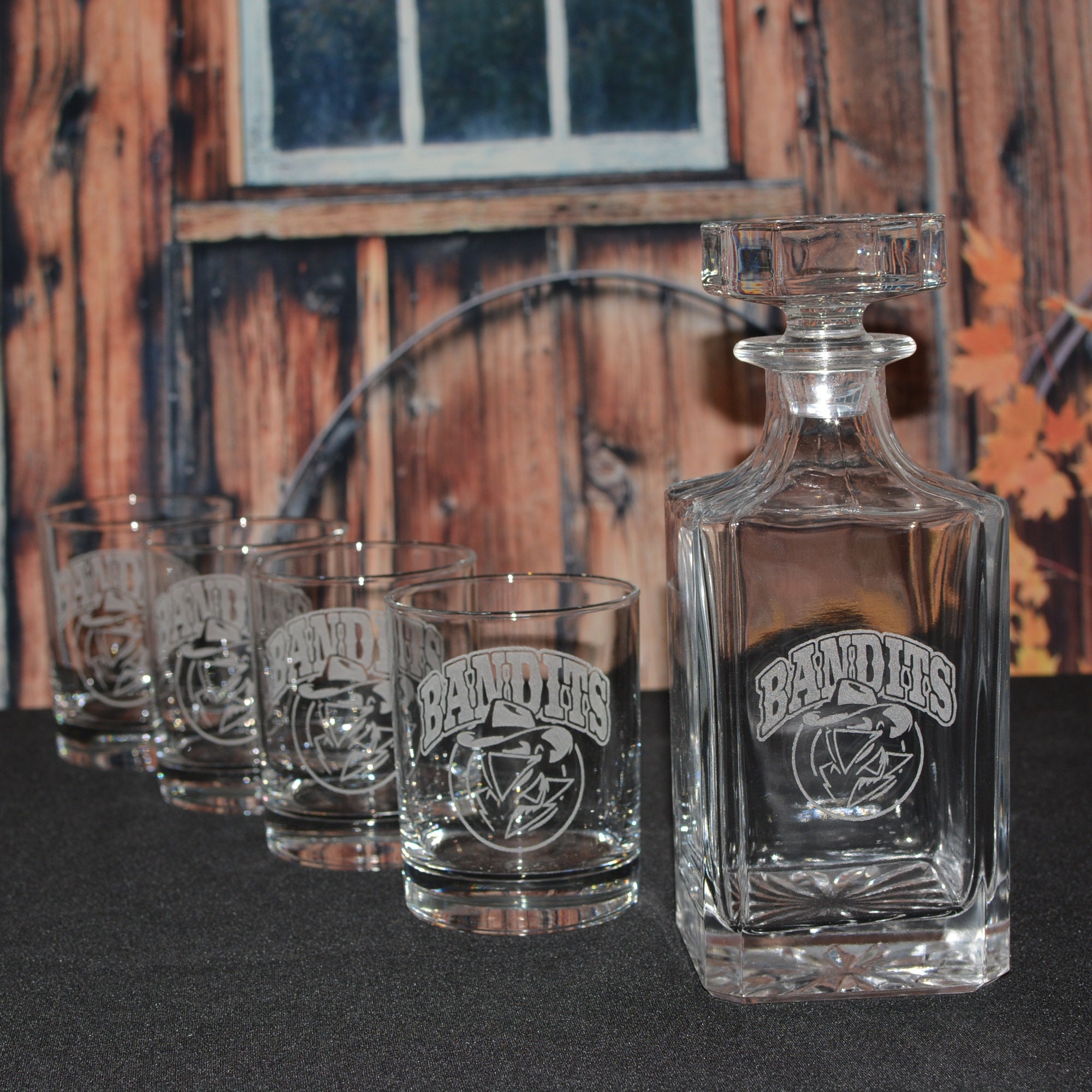 Personalized Glass Decanter with Double Old Fashion Glasses