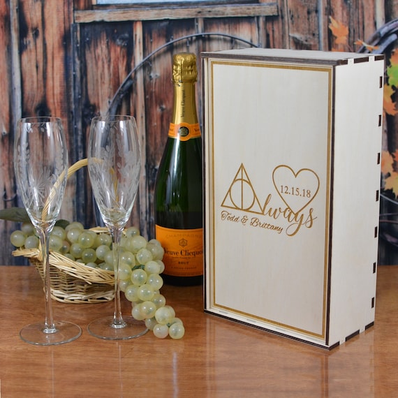 Wood Champagne Flute Gift Box Personalized by You for the Wedding Couples Flutes