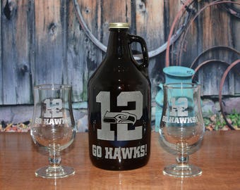 Personalized Beer Growler with 2 Pints or 2 Belgian Tulip Glasses