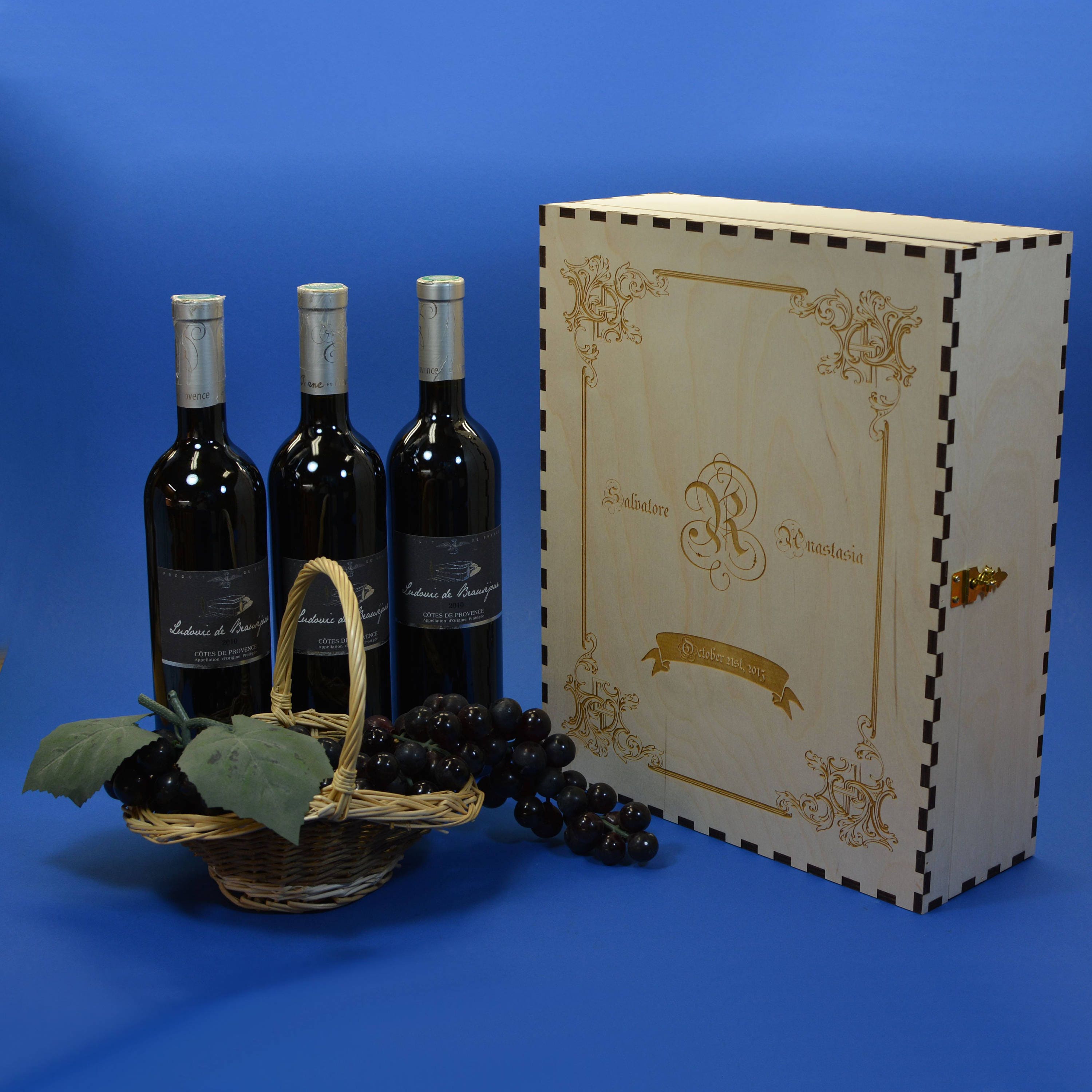 Elegant 3 Bottle Wood Wine Box Personalized by You