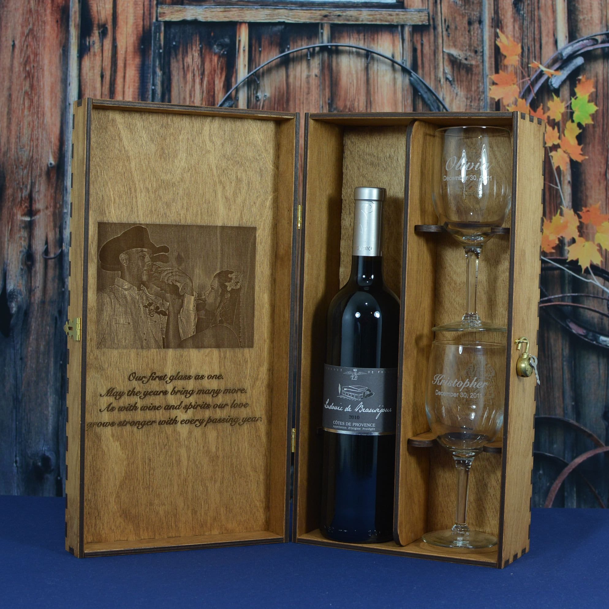 Personalized Wood Wine Gift Box with 2 Personalized Etched ...