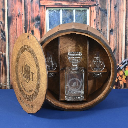 Spirits Gift Barrel with a Personalized Decanter and Your Choice of shops Personalized Glassware