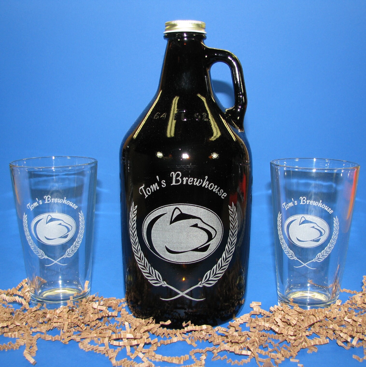 Personalized Beer Growler with 2 Pints or 2 Belgian Tulip Glasses