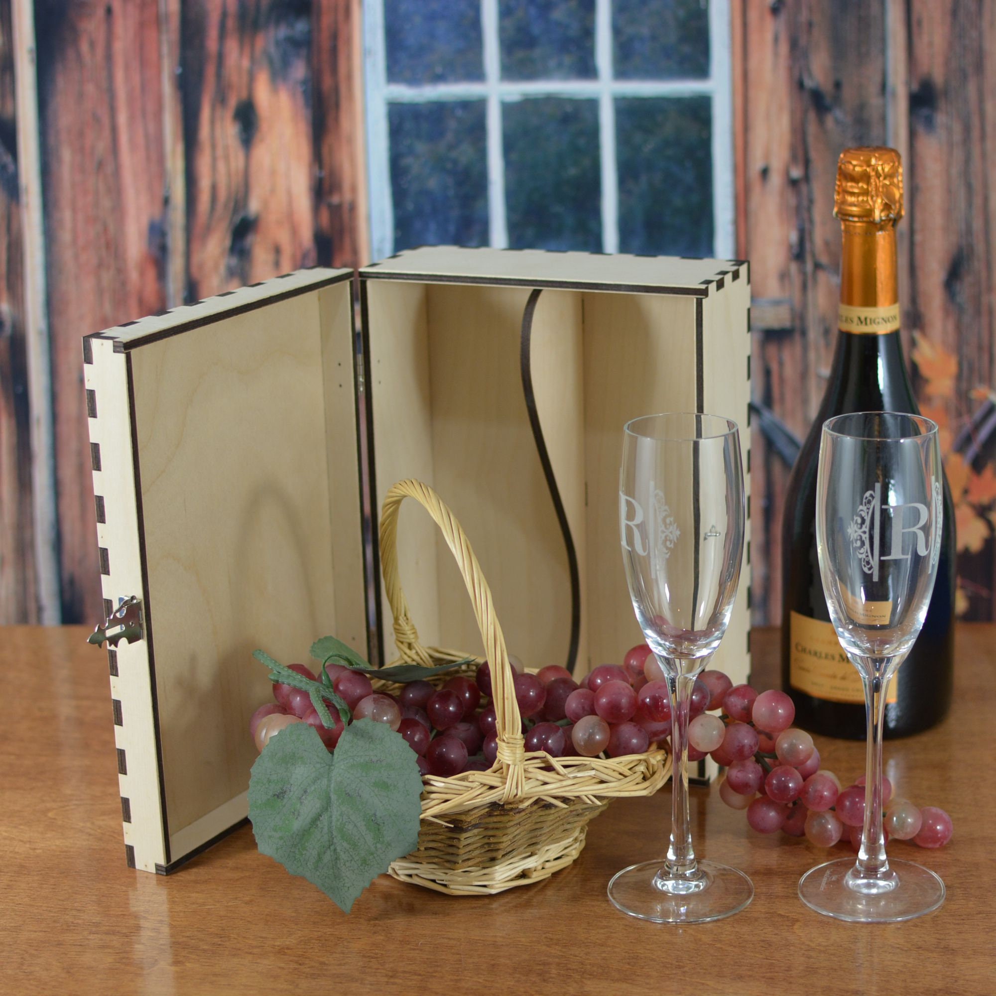 Personalized Wood Champagne Flute Gift Box Set With 2 Crystal Etsy