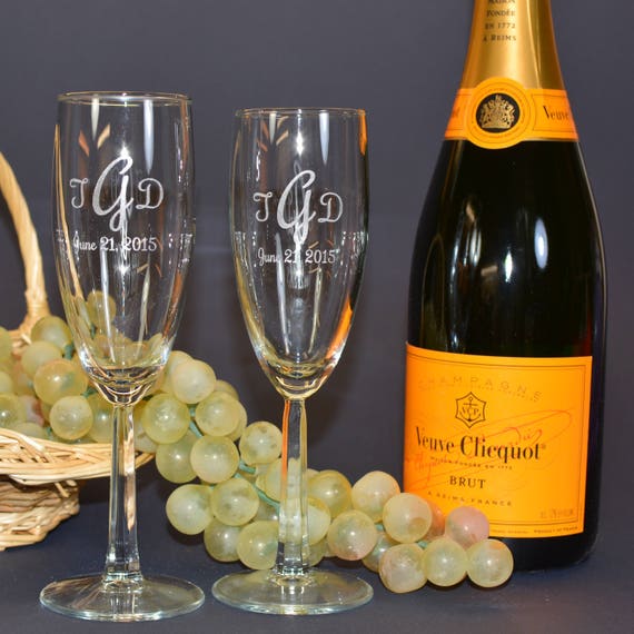 A Pair of Personalized Etched Napa Champagne Flute