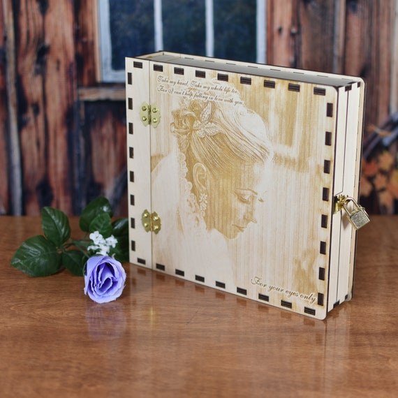 Personalized Wood Boudoir Album with Mini Padlock 8x8 for the Bride