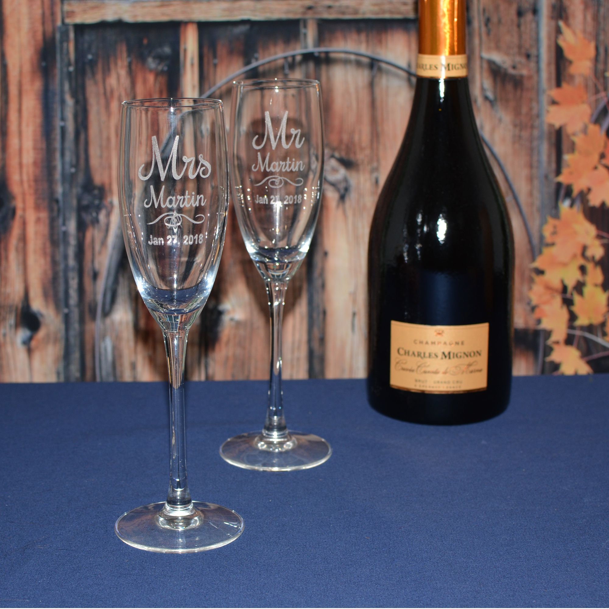 Personalized Champagne Flute Gift Box with Acrylic Front and 2 Custom
