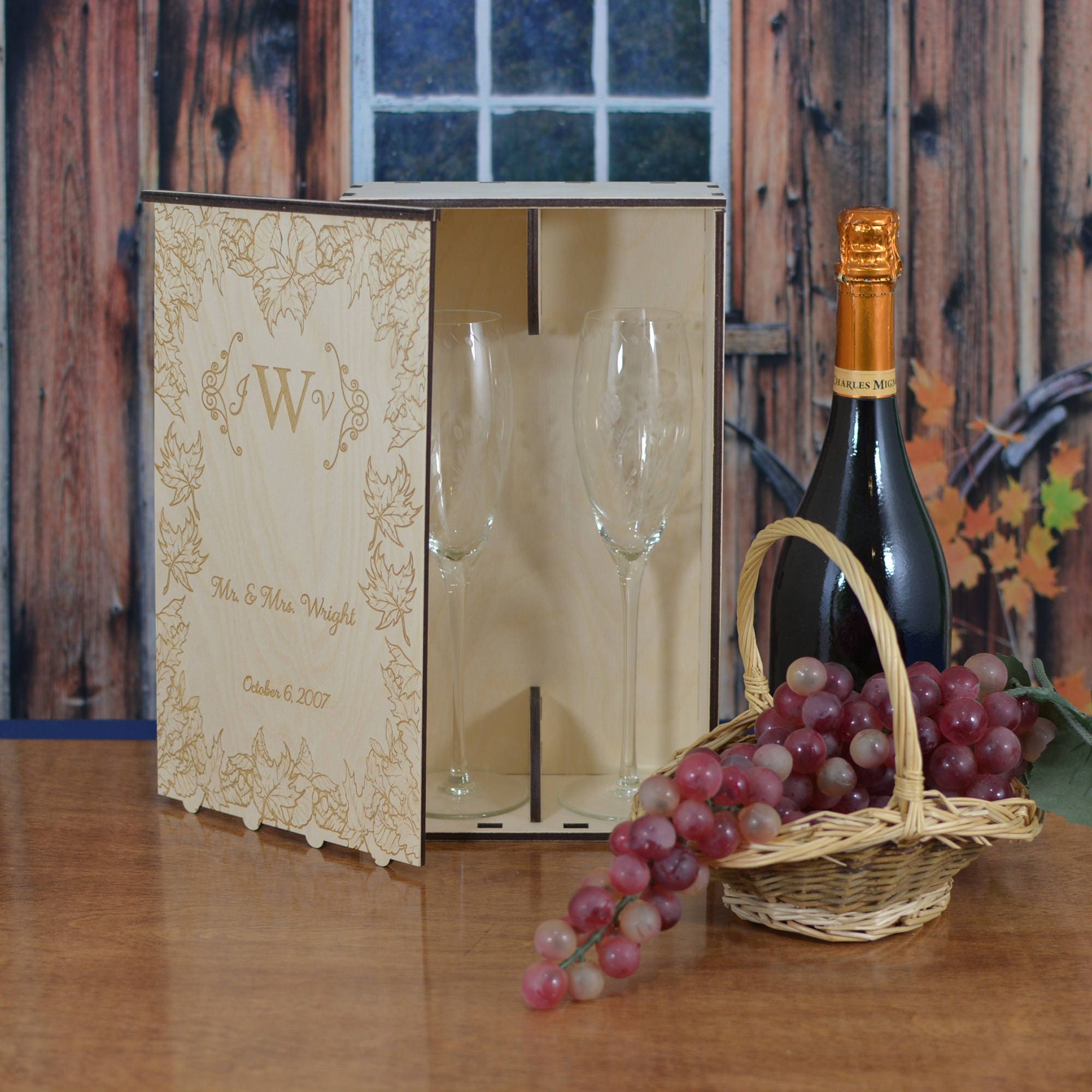 Wood Champagne Flute Gift Box Personalized by You for the Wedding