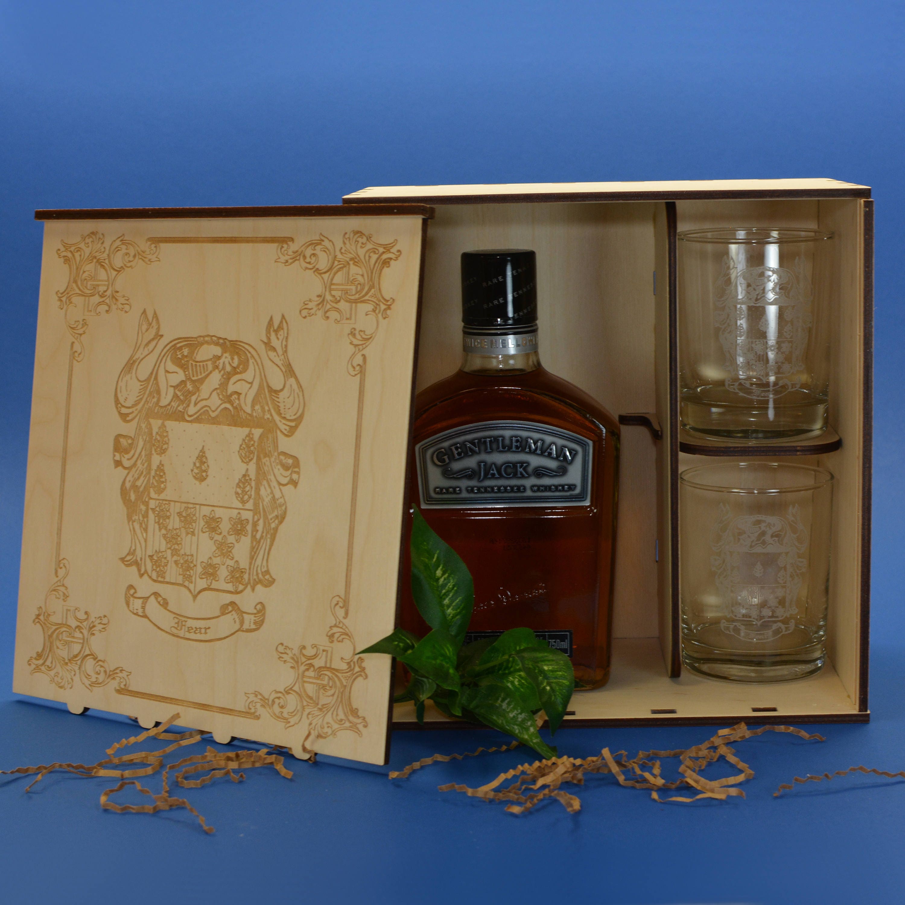 Personalized Wood Whiskey Liquor Gift Box with 2 ...