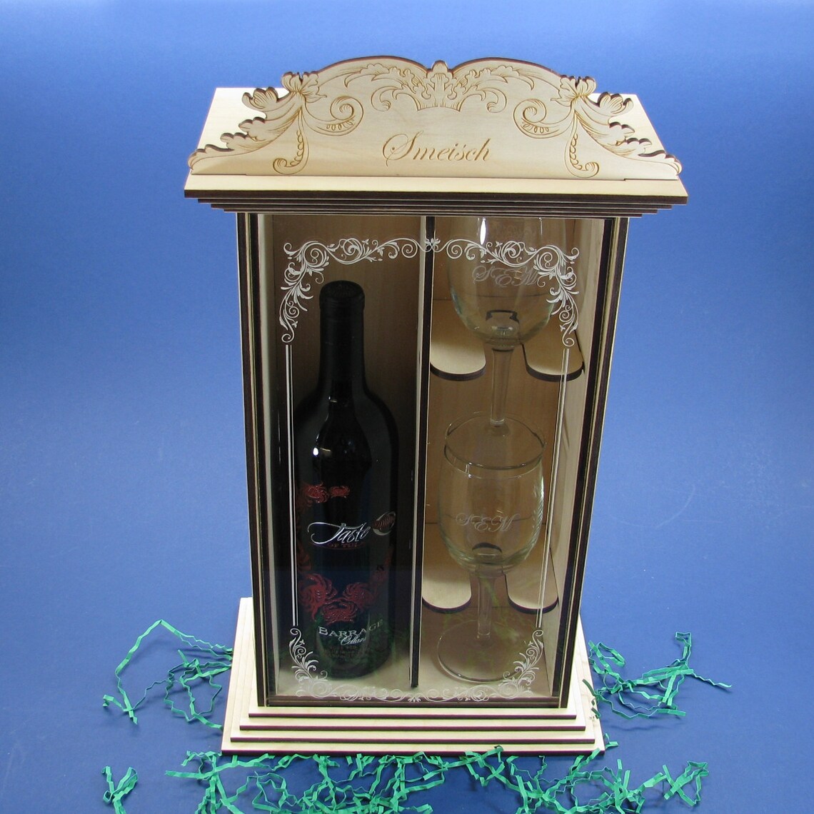 Ornate Wine Box Set with 2 Wine Glasses Personalized by You Etsy