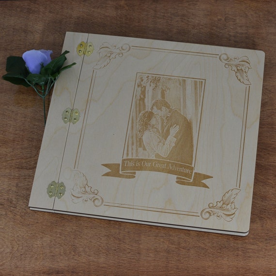 12X12 Engraved Wood Wedding Scrapbook or Photo Album Personalized by You