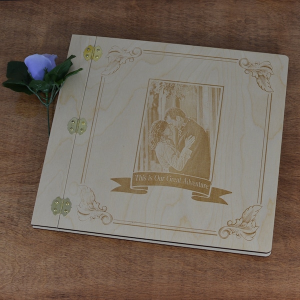 12X12 Engraved Wood Wedding Scrapbook or Photo Album Personalized by You