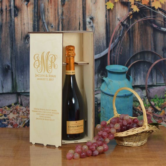 Personalized Wood Champagne Gift Box or Caddy for Wedding Party Members