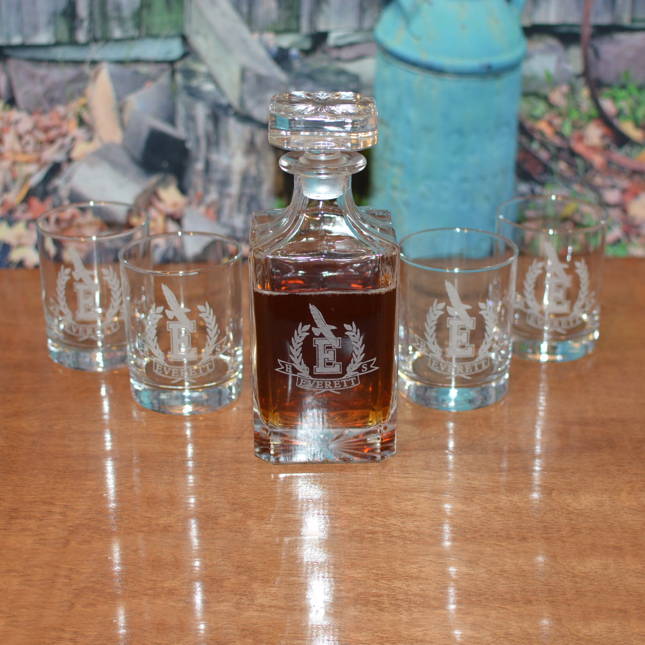 Personalized Glass Decanter with Double Old Fashion Glasses
