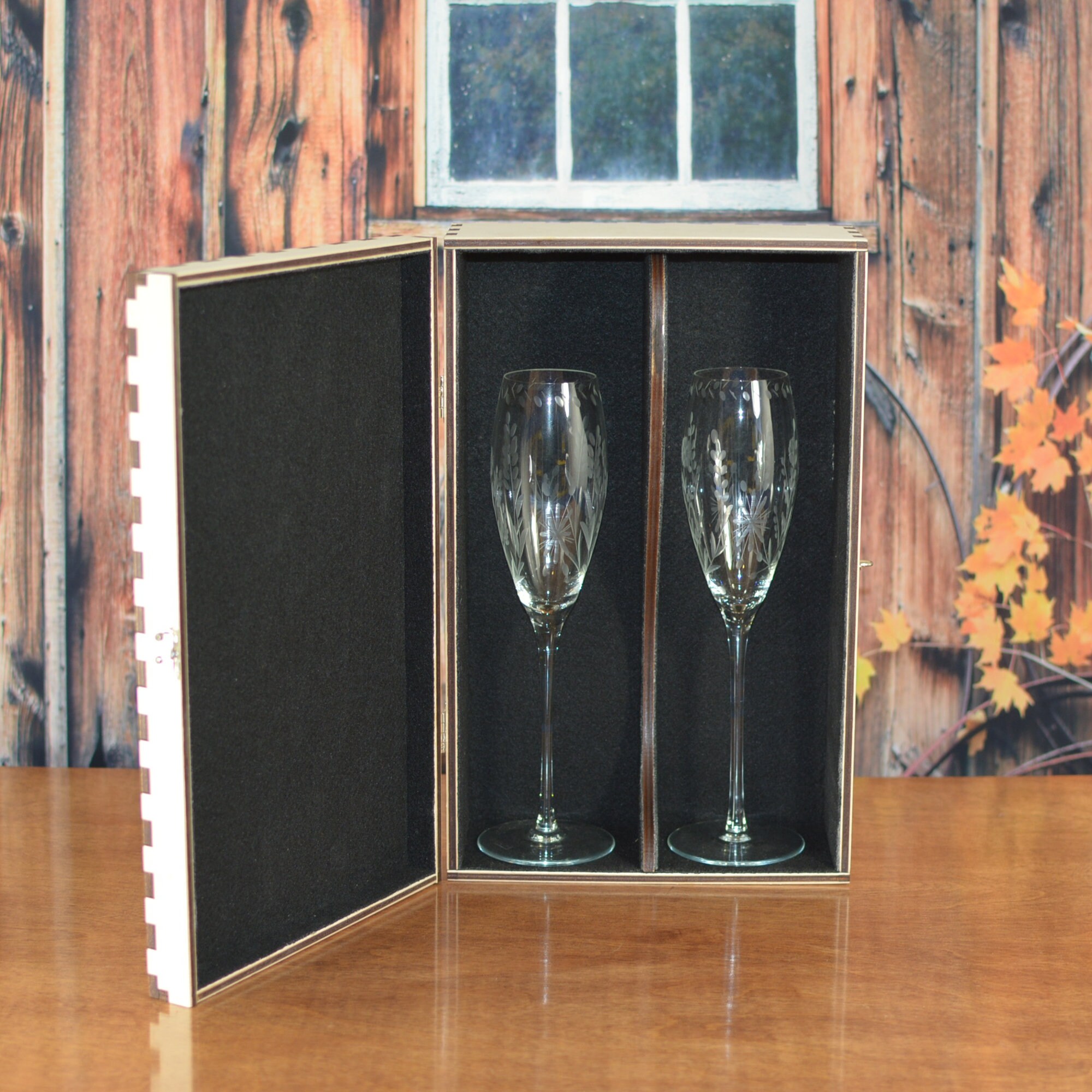 Engraved Wood Champagne Flute Gift Box Personalized by You