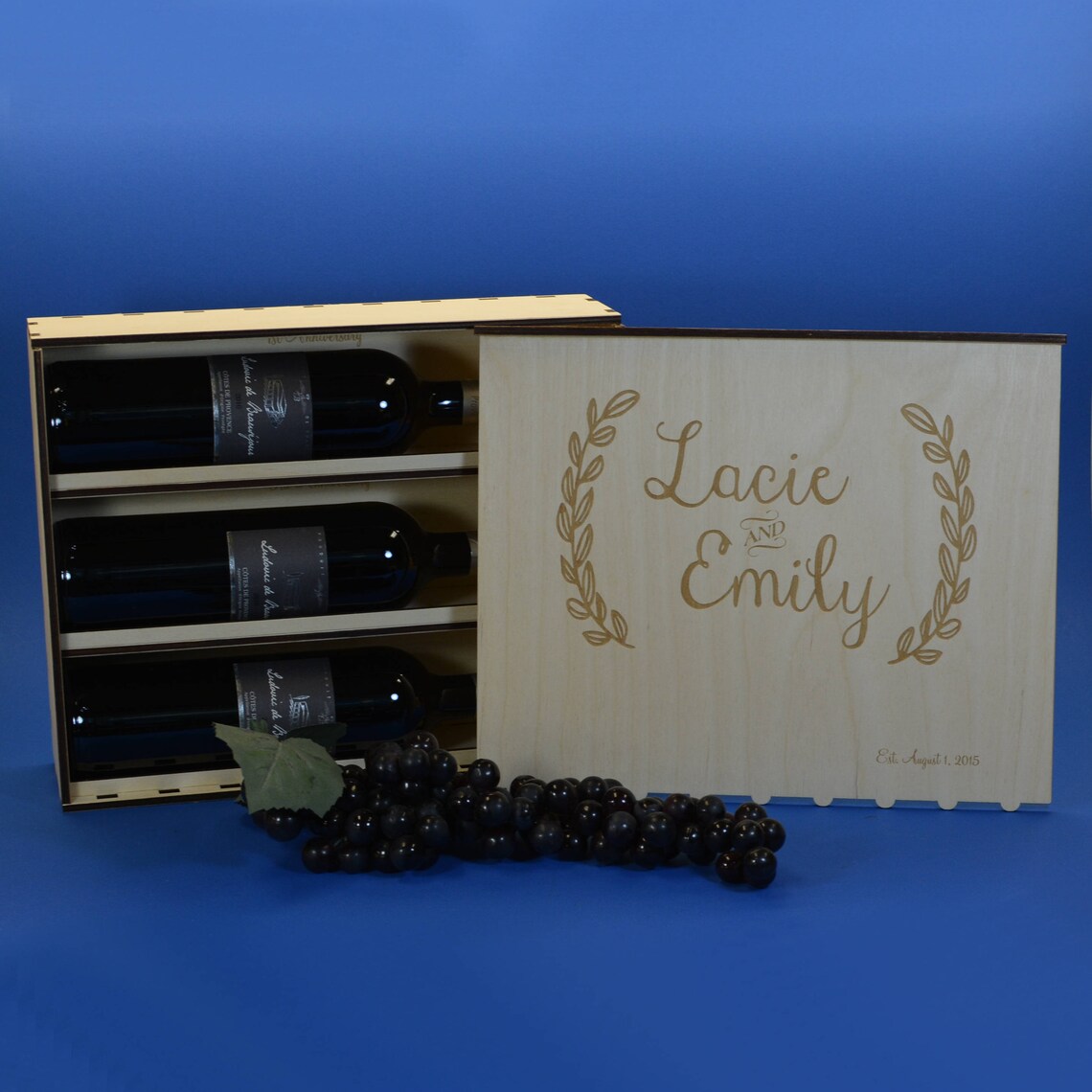 Wood Wine Box for 3 Bottles Etsy