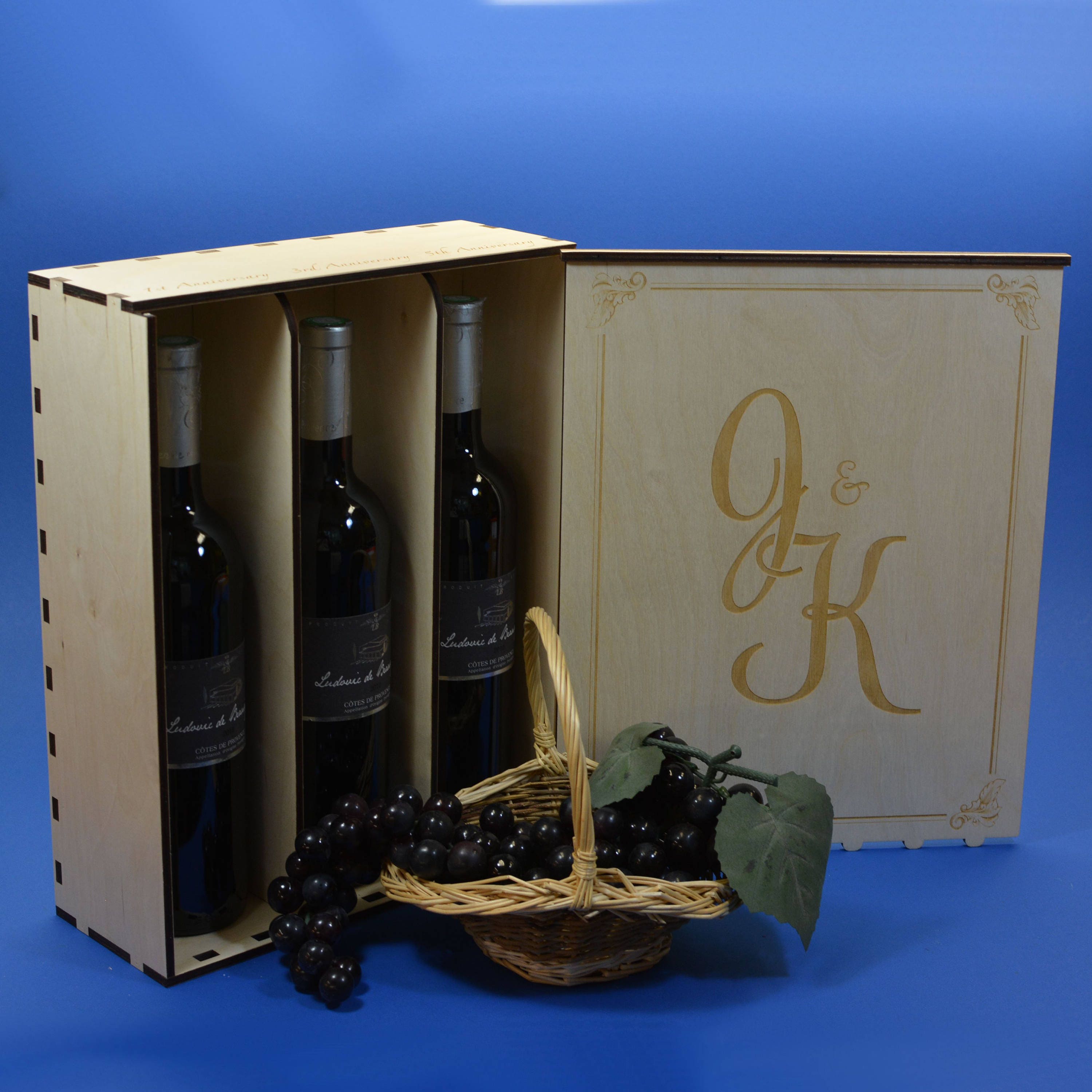 Enraved Wood Wine Box for 3 Bottles Personalized by You