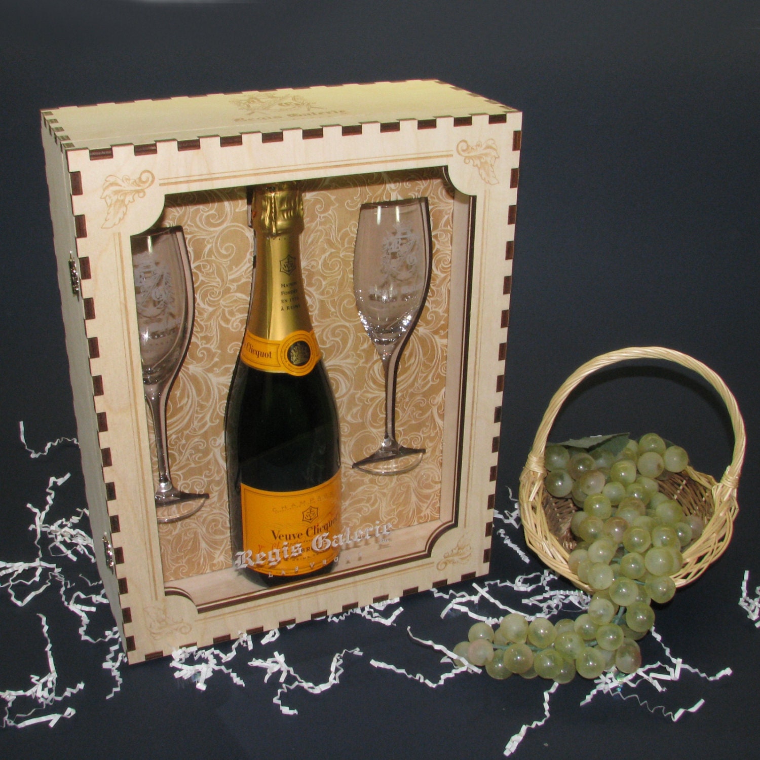 Beatifully Crafted Wood Wedding Champagne Gift Box Set with 2 Etsy