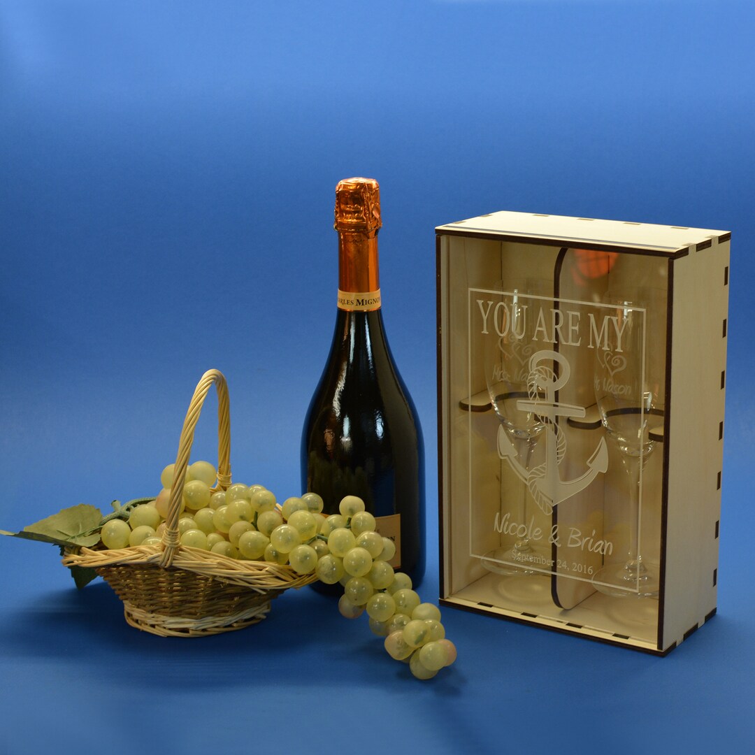 Personalized Champagne Flute Gift Box With Acrylic Front and 2 Custom