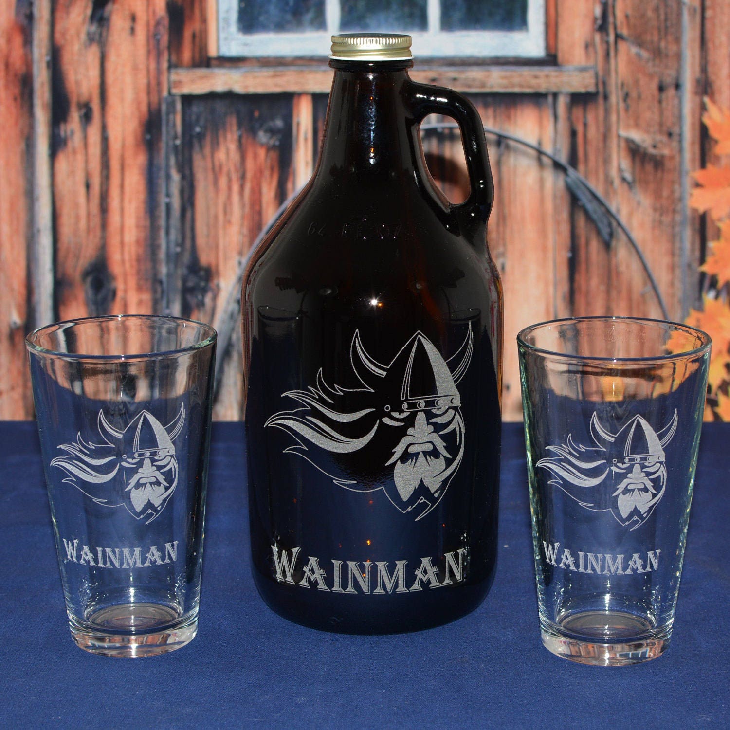 Personalized Beer Growler with 2 Pint or Belgian Tulip Glasses. Use