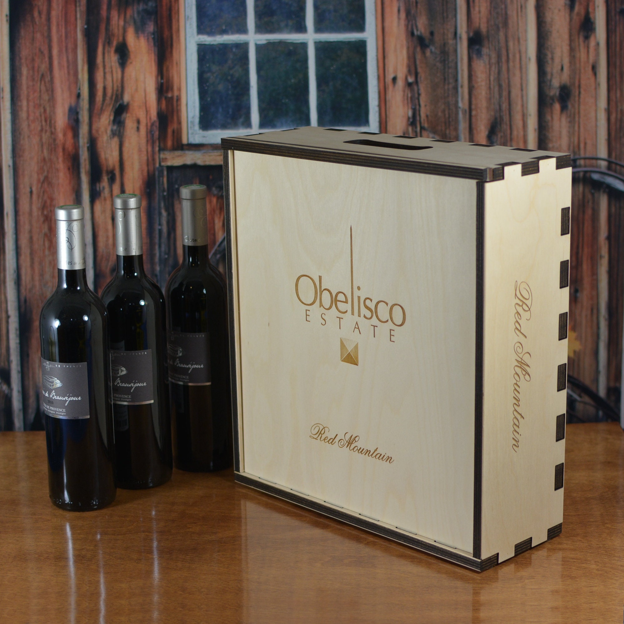 Caja madera regalopara 3 botellas vino EF02