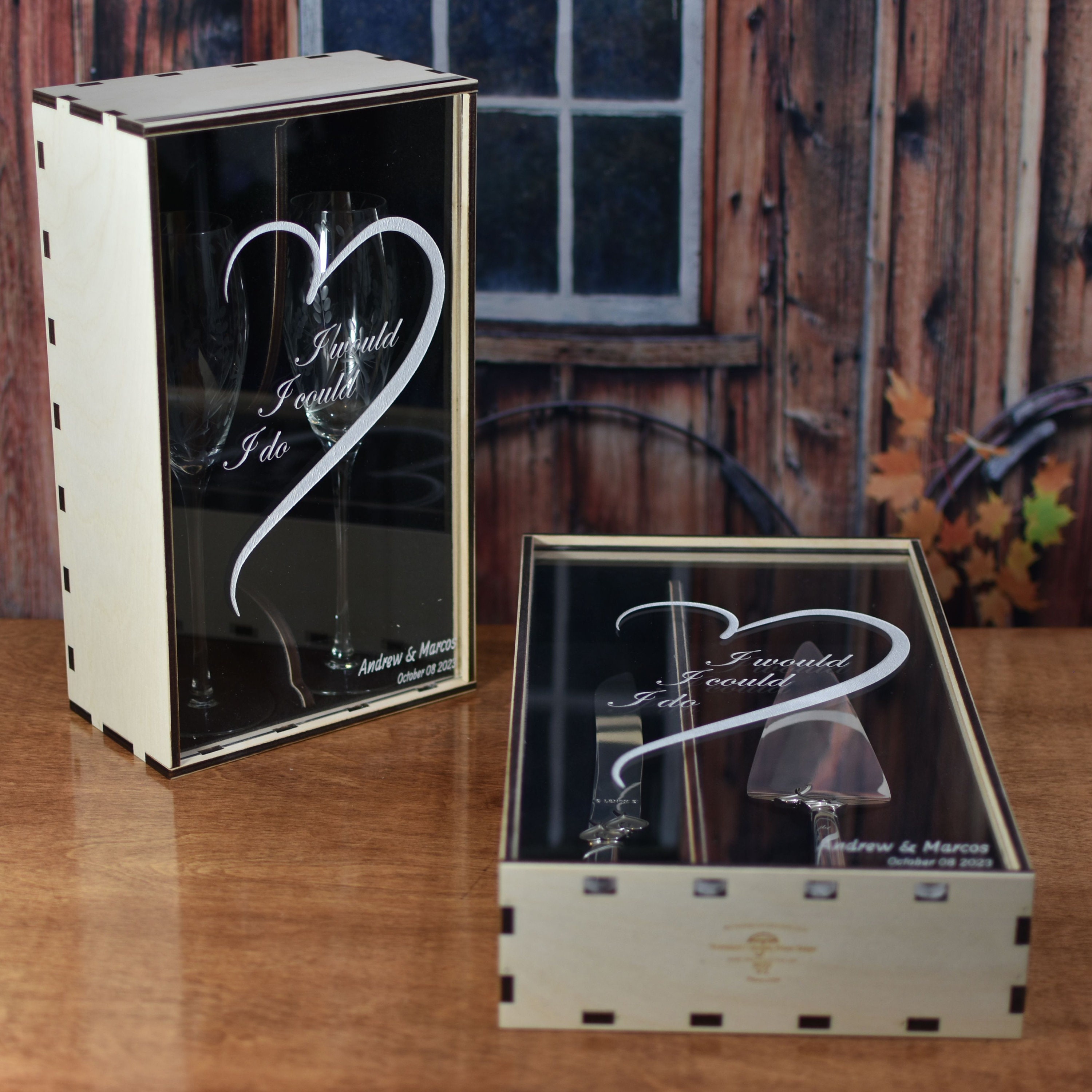 Champagne Flute Gift Box with Acrylic Front Cover Personalized by You