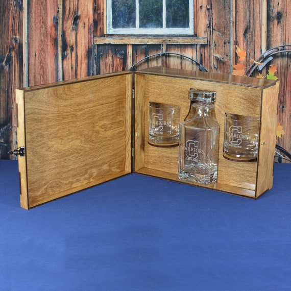 Personalized Whiskey Box with Decanter and 2 Crystal Rocks Glasses